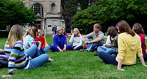 Professor Corly Brooke
with students.